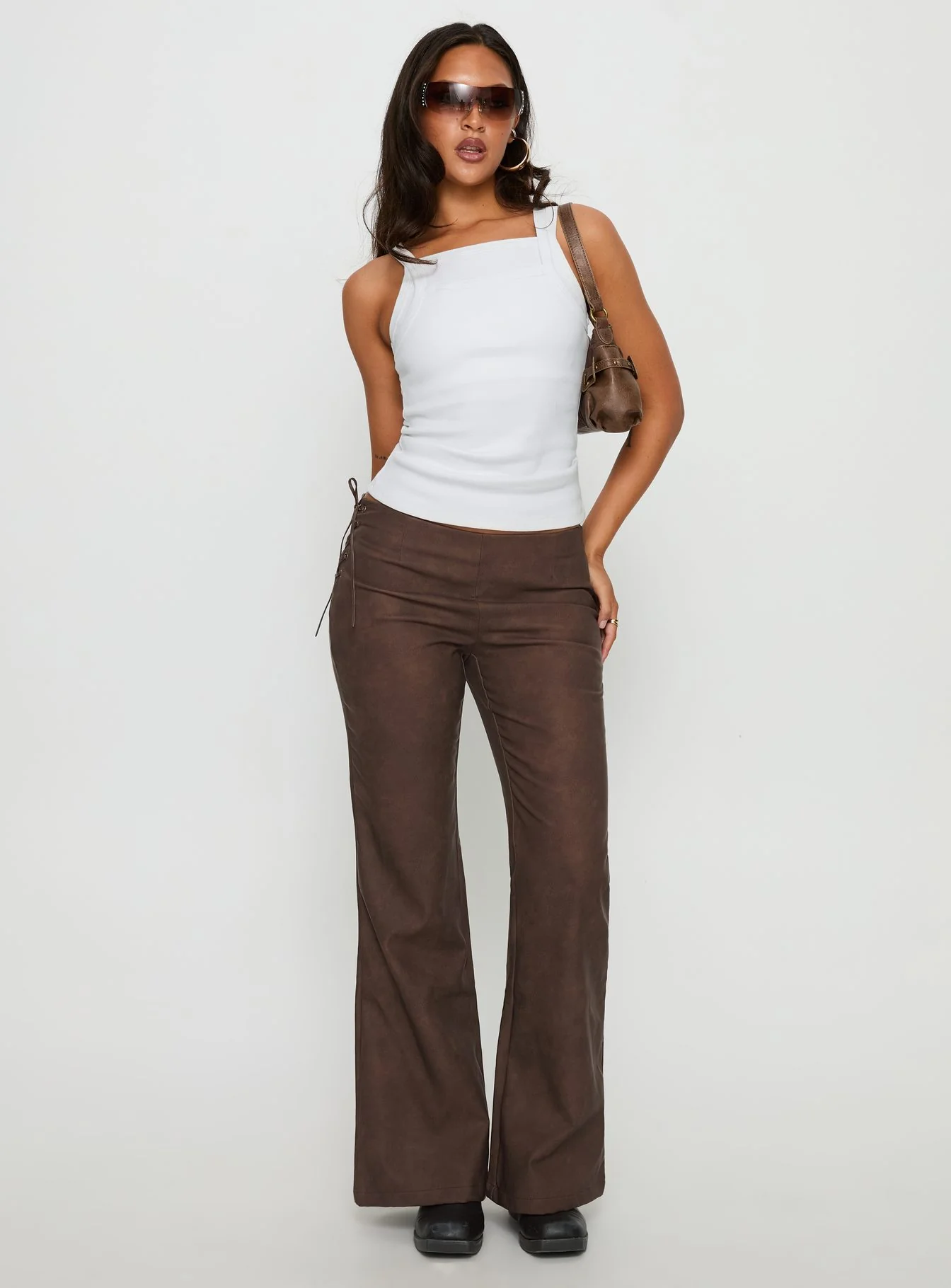 Trickrider Tie Side Faux Leather Pants Chocolate