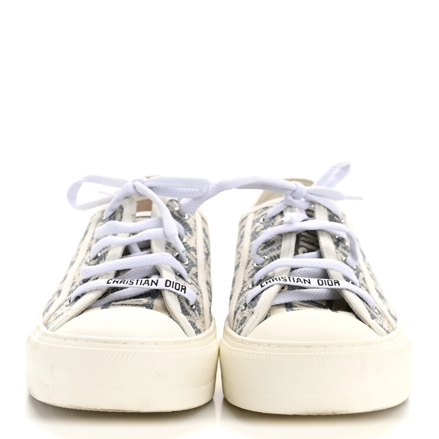 Oblique Chambray Raffia Effect Walk'N'Dior Low Top Sneakers 38 Blue Light Biscuit - Top Club