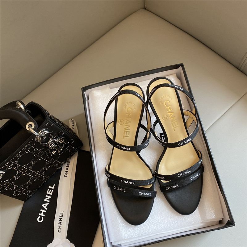 Chanel middle-aged series logo strappy high-heeled sandals - Sneaker Replica Workshop