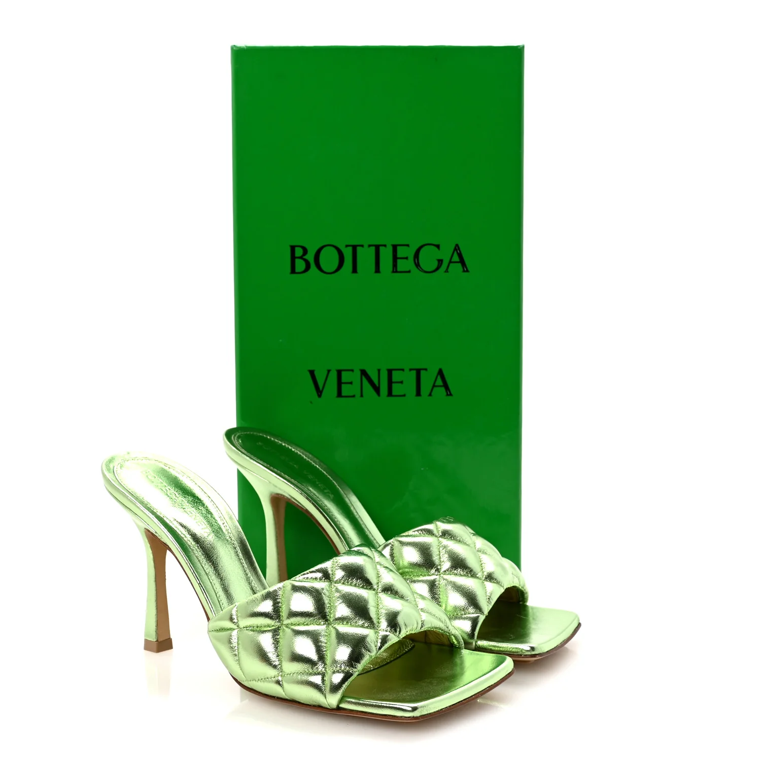 Metallic Nappa Reflection Matelasse Padded Mule Sandals 37 Pistachio - Top Club