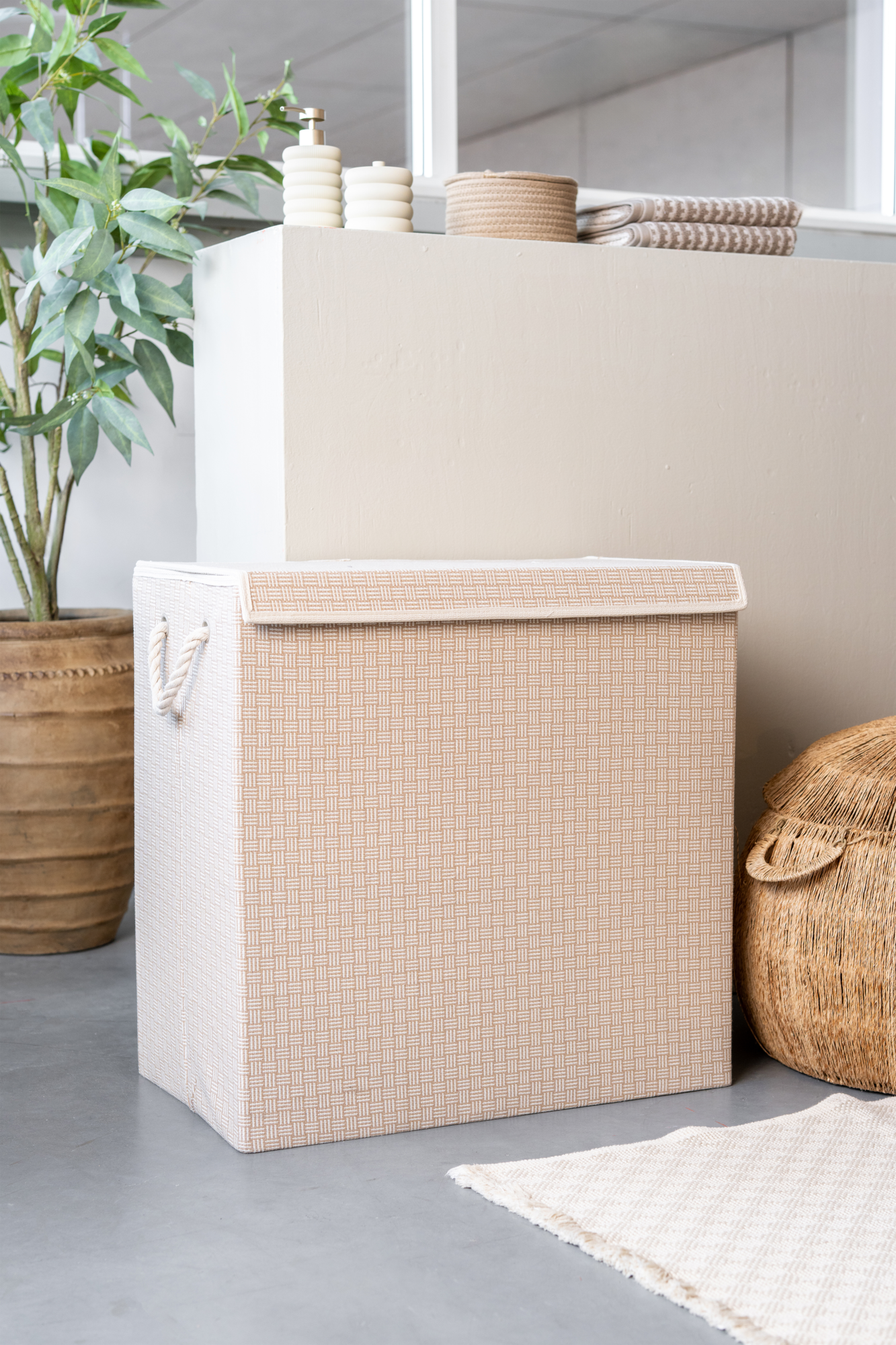Wasmand rechthoek beige square XL 60x30 cm