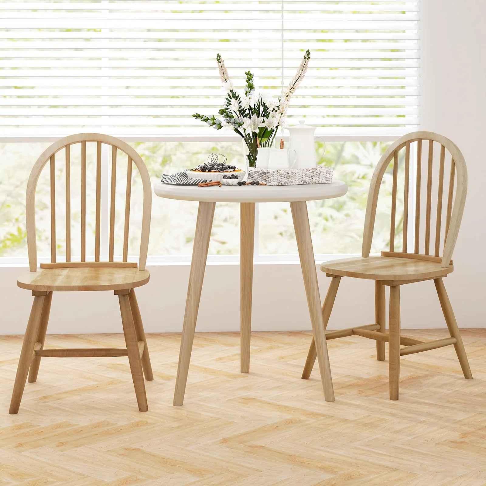 BEFOUNDLOVELY Wood Dining Chairs Set of 2/4, Windsor Chairs with Solid Wood Legs, High Spindle Back