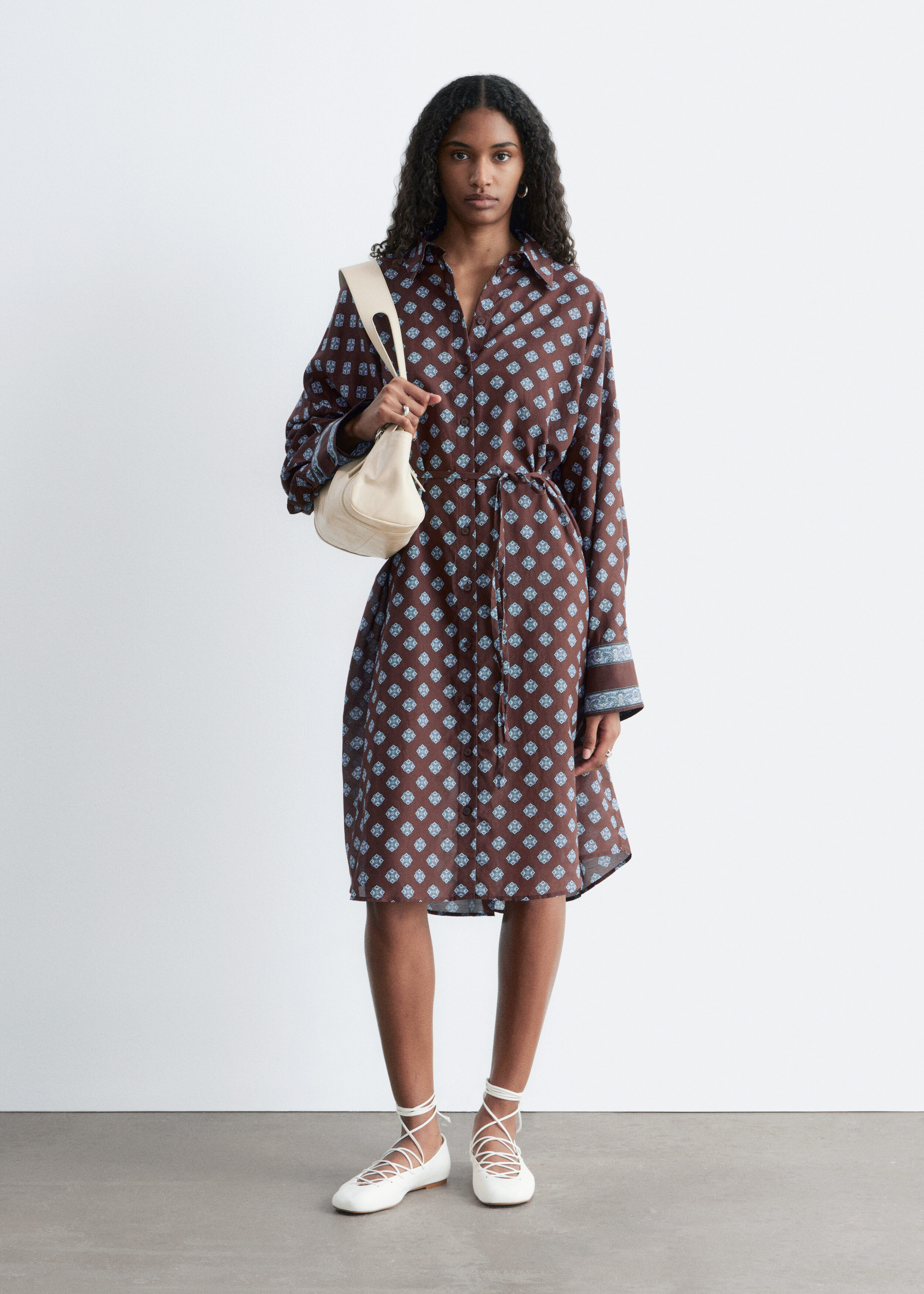 & Other Stories PRINTED SILK-COTTON MIDI DRESS