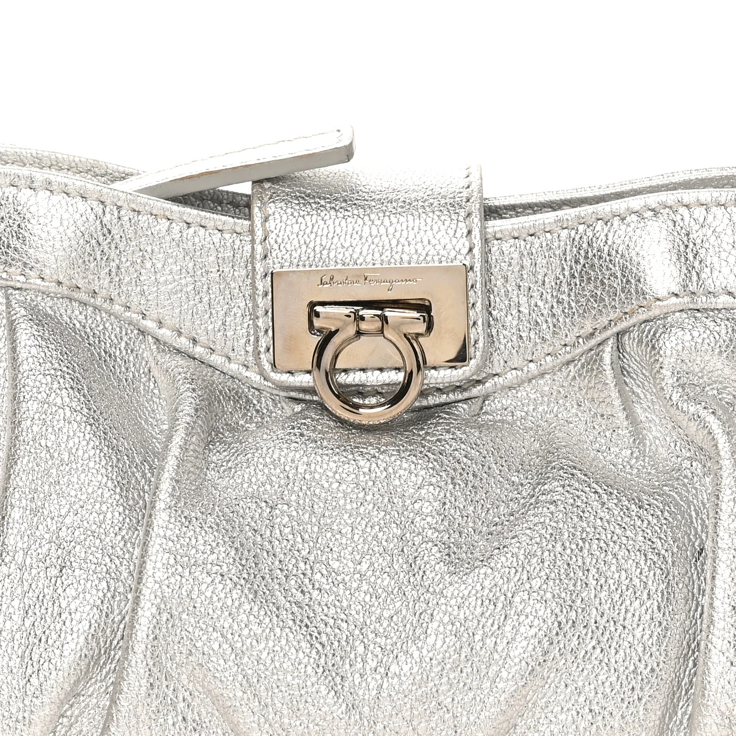 Metallic Calfskin Small Gancini Clutch Silver - Top Club