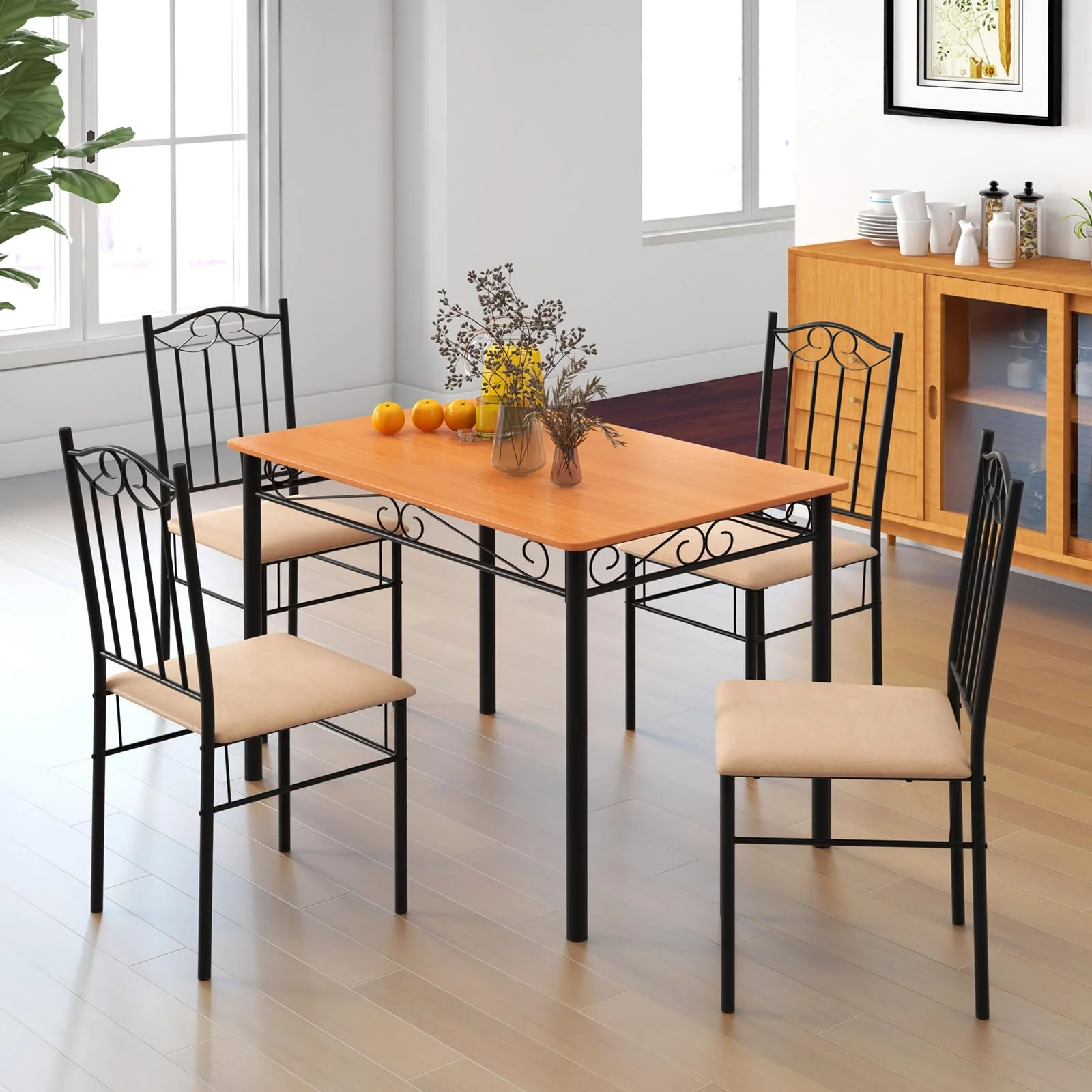 BEFOUNDLOVELY 5 Pieces Dining Table Set, Modern Rectangular Dining Table & 4 Upholstered Chair Sets