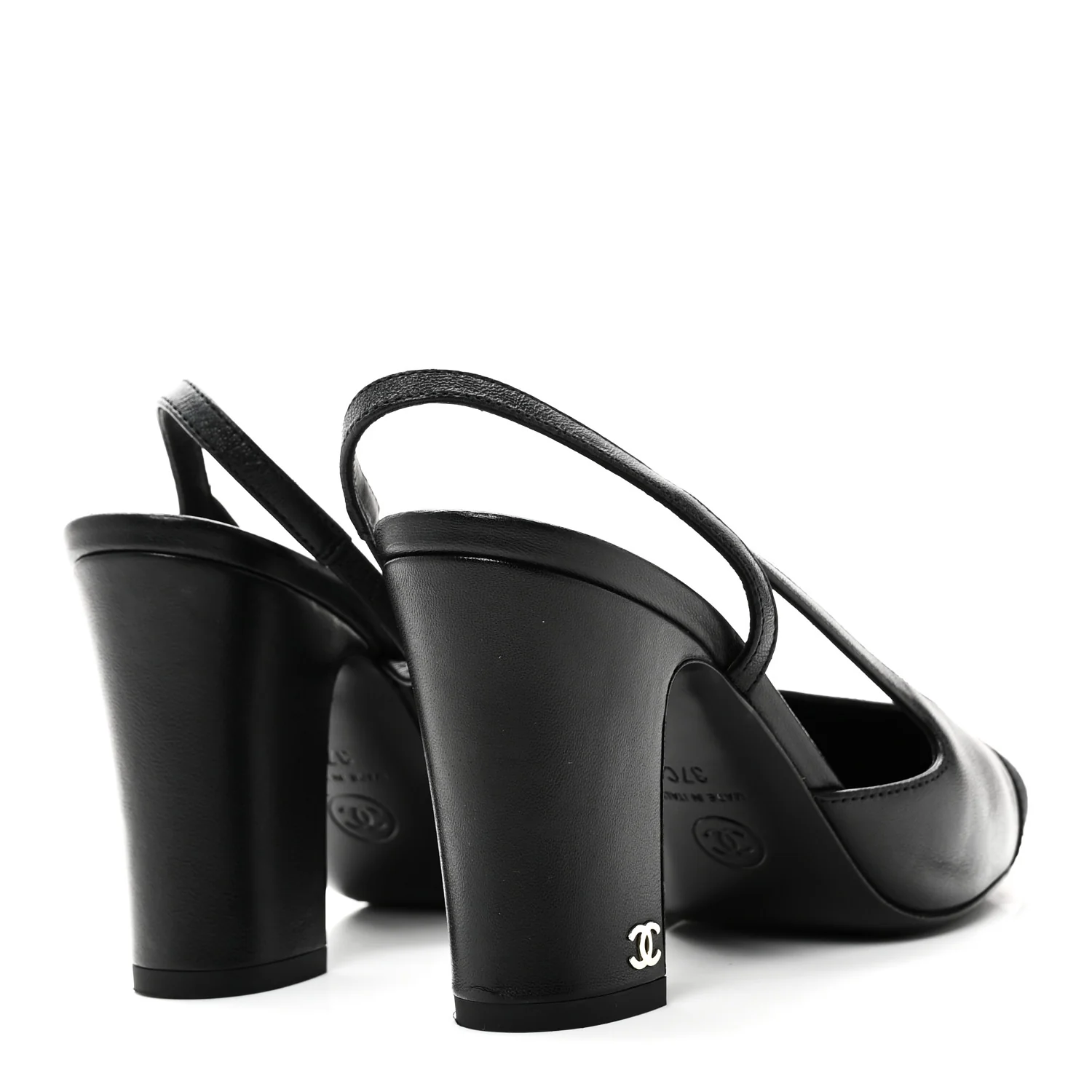 Lambskin Grosgrain Cap Toe CC Slingback Pumps 37 Black - Top Club