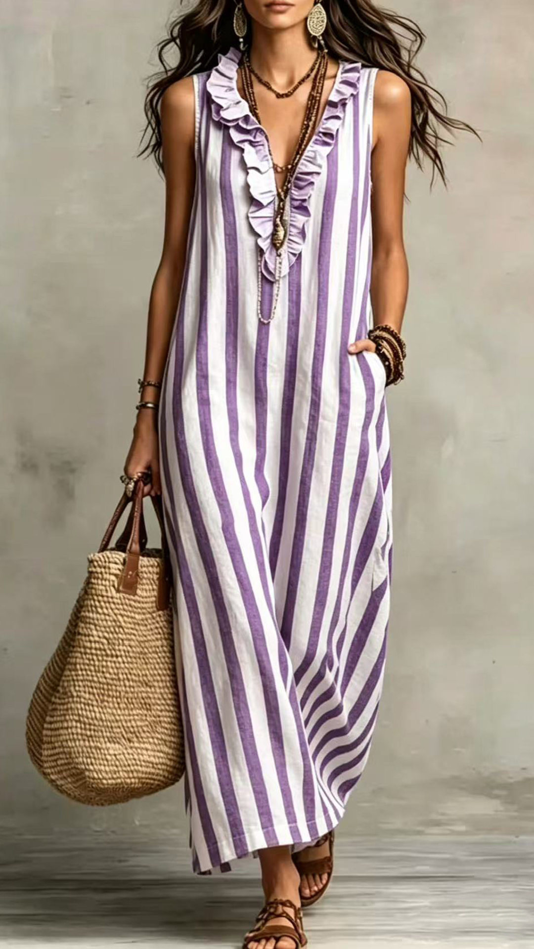Women's Cotton-Blend Striped Sleeveless Maxi Dress - Nordfashionstorm - Women's Clothing, Fashion for You - Nordfashionstorm.com