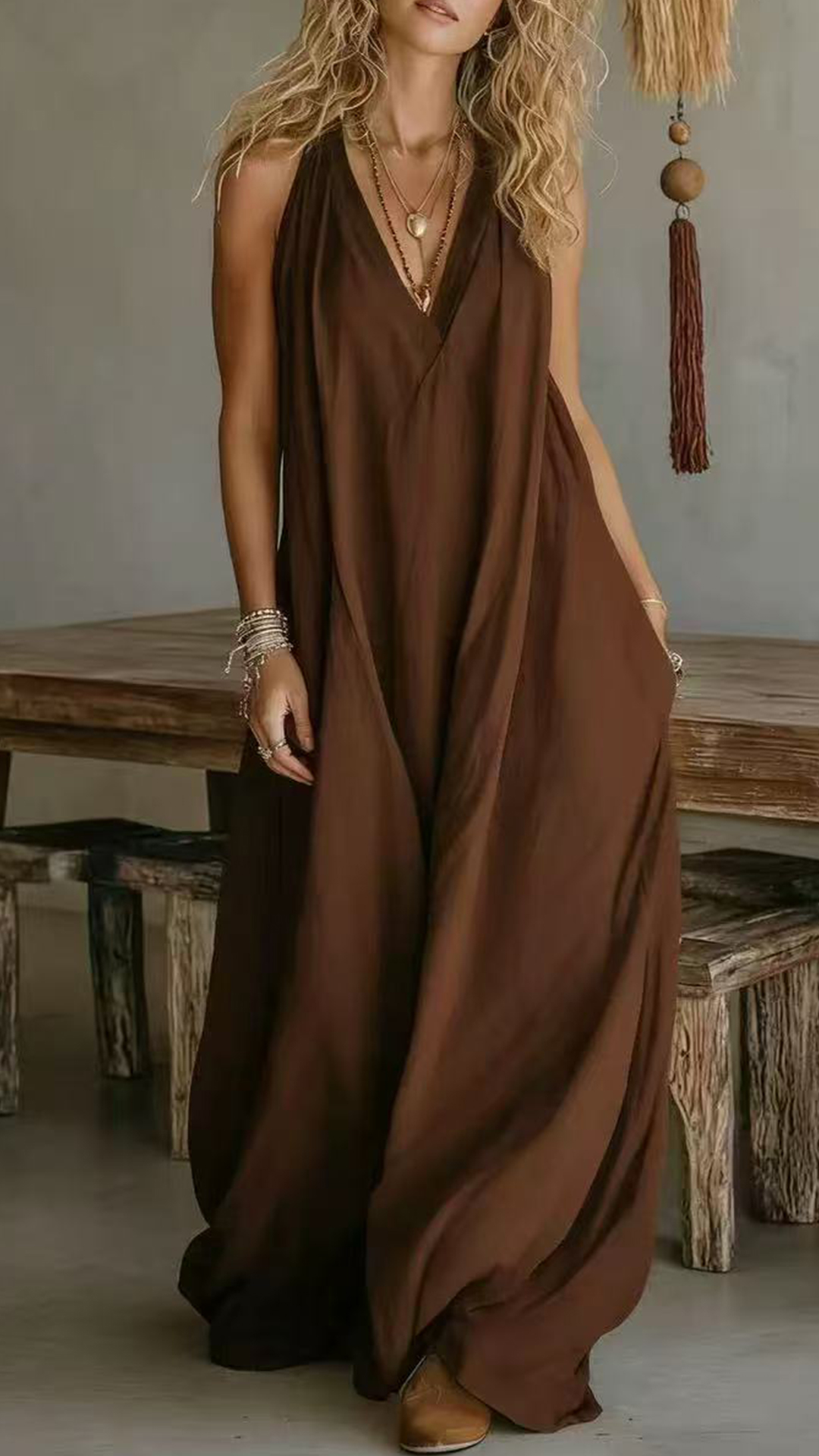 Women's Halter V-Neck Linen-Blend Maxi Dress - Nordfashionstorm - Women's Clothing, Fashion for You - Nordfashionstorm.com