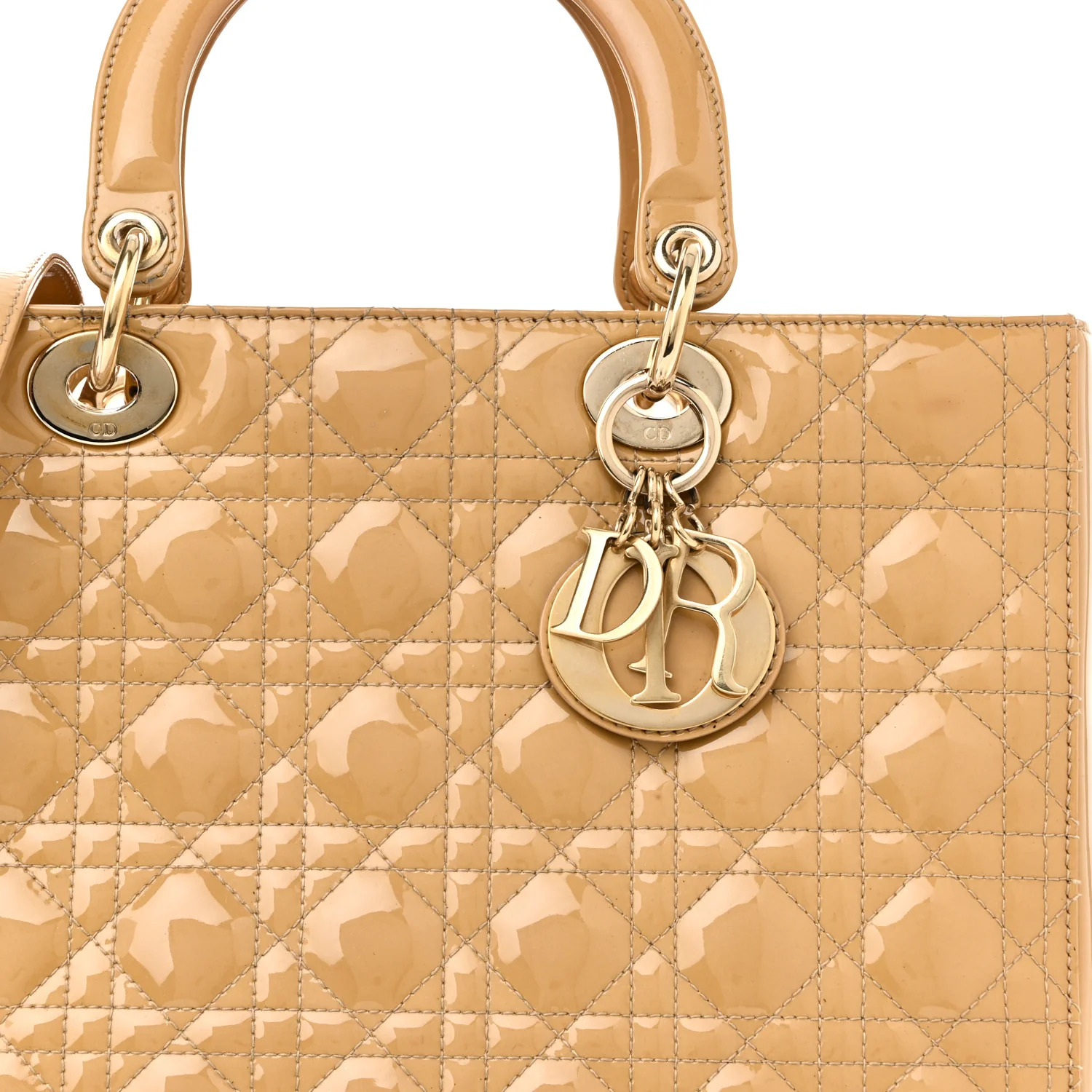 Patent Cannage Large Lady Dior Dark Beige - Top Club