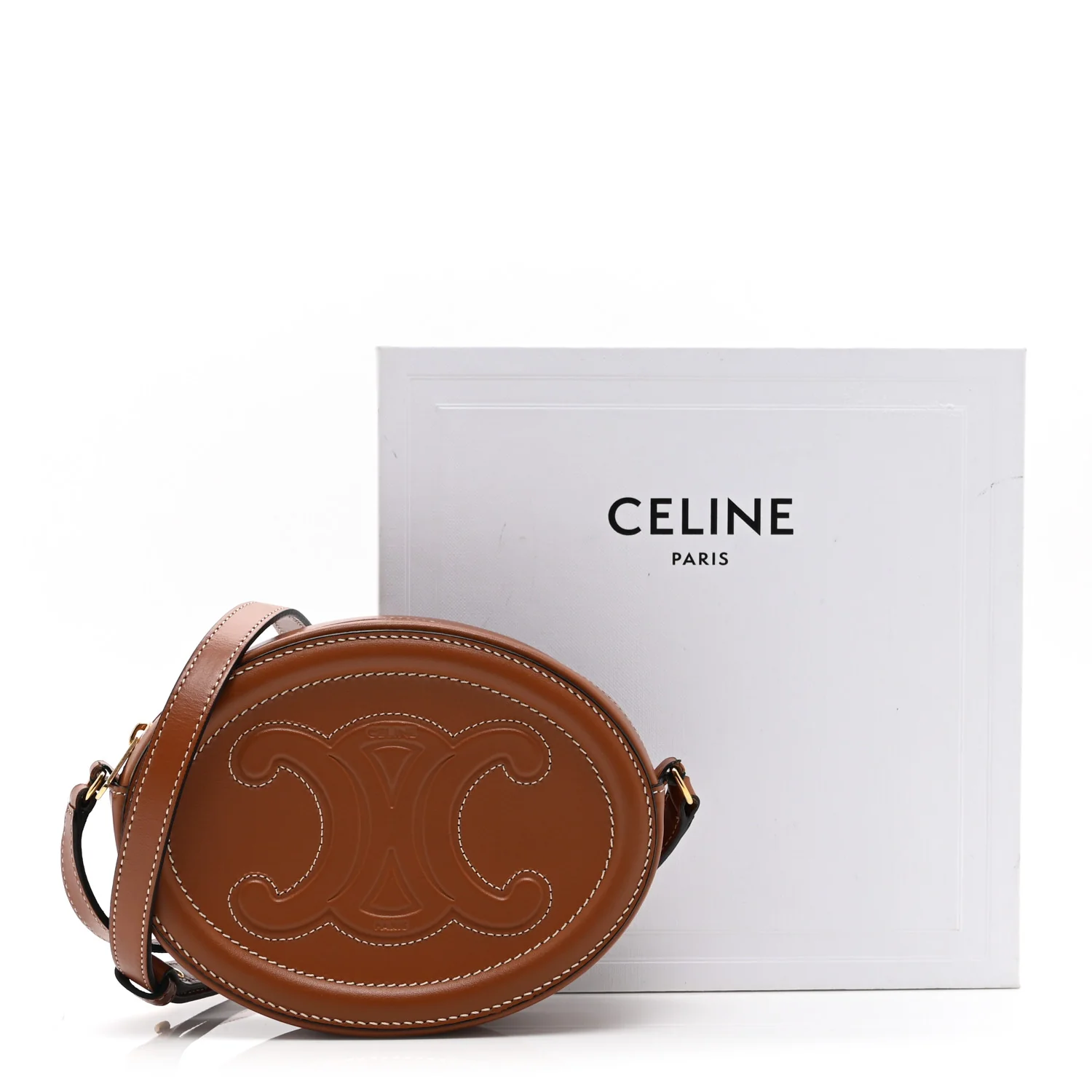 Smooth Calfskin Cuir Small Triomphe Oval Crossbody Purse Tan - Top Club