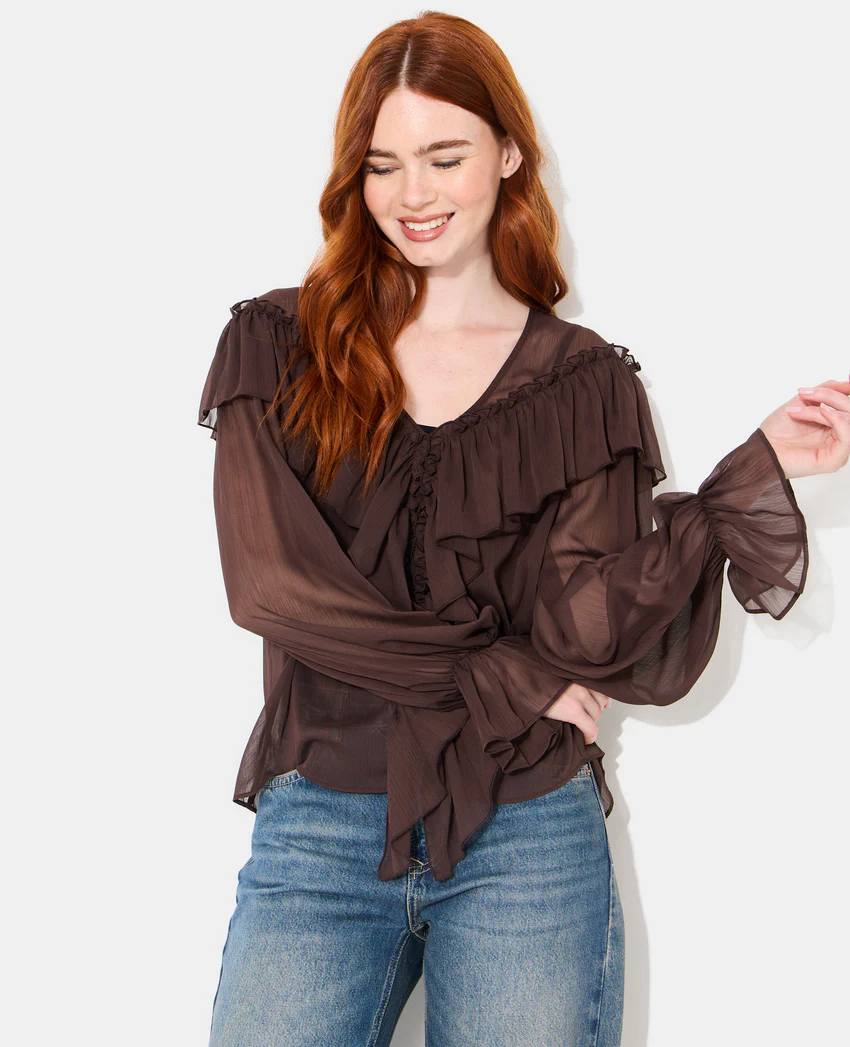 Pimkie Blouse en voile avec manches ballons et volants