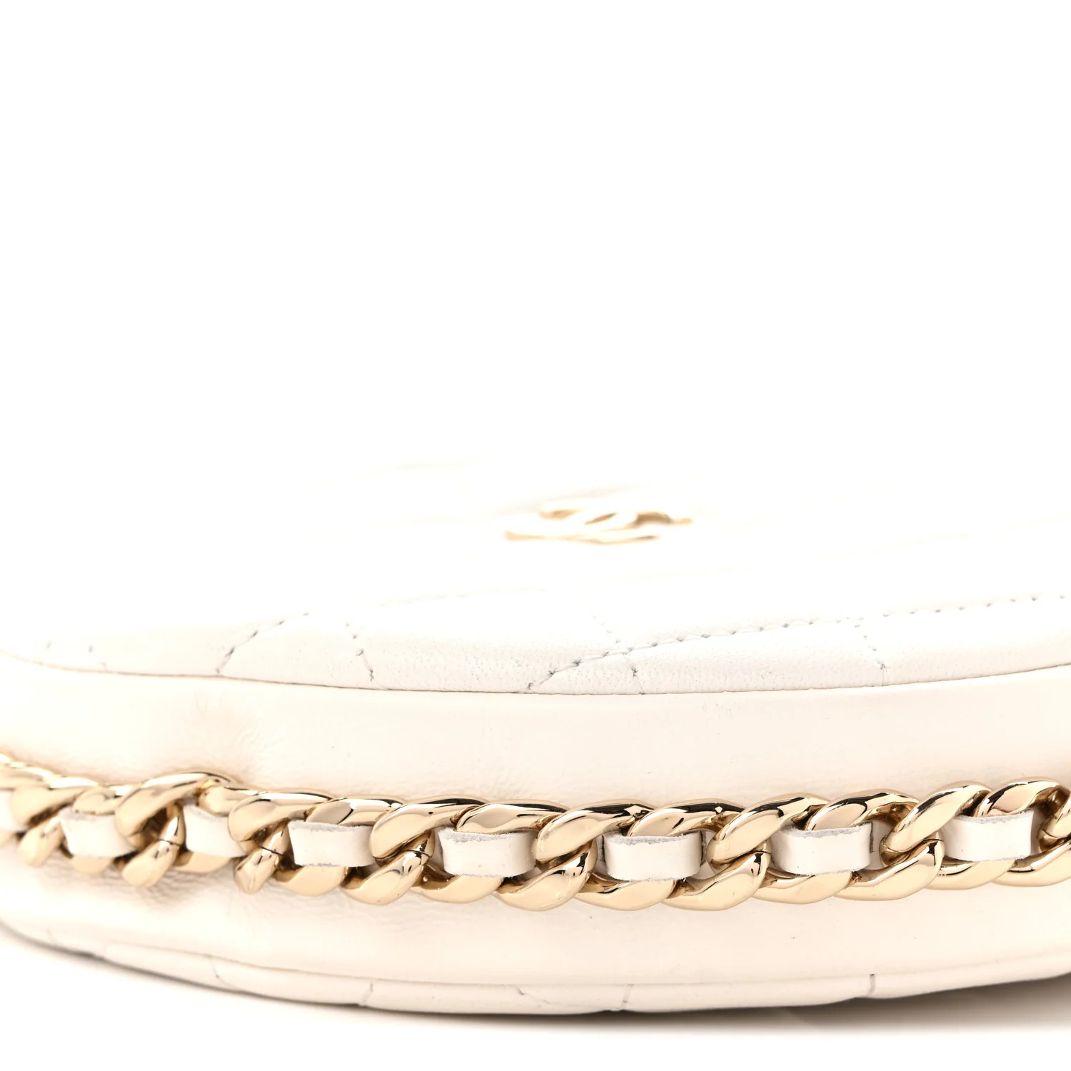 Lambskin Quilted Chain Around Pouch Hobo White - Top Club