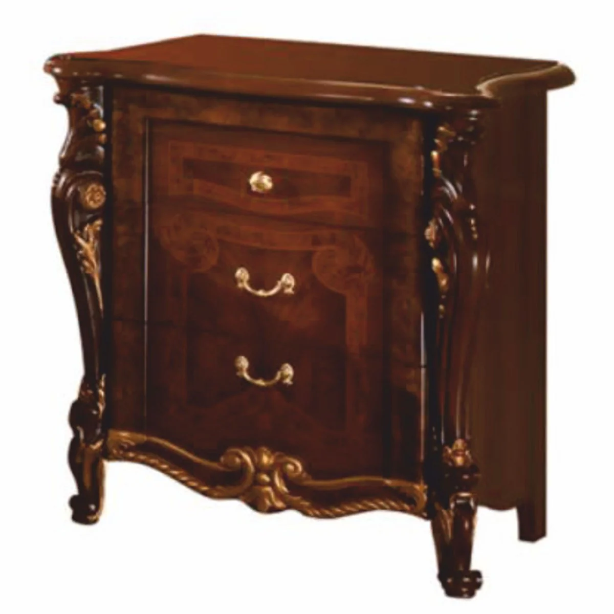 Luxury baroque night dresser with 3 drawers dark brown / gold - Made in Italy