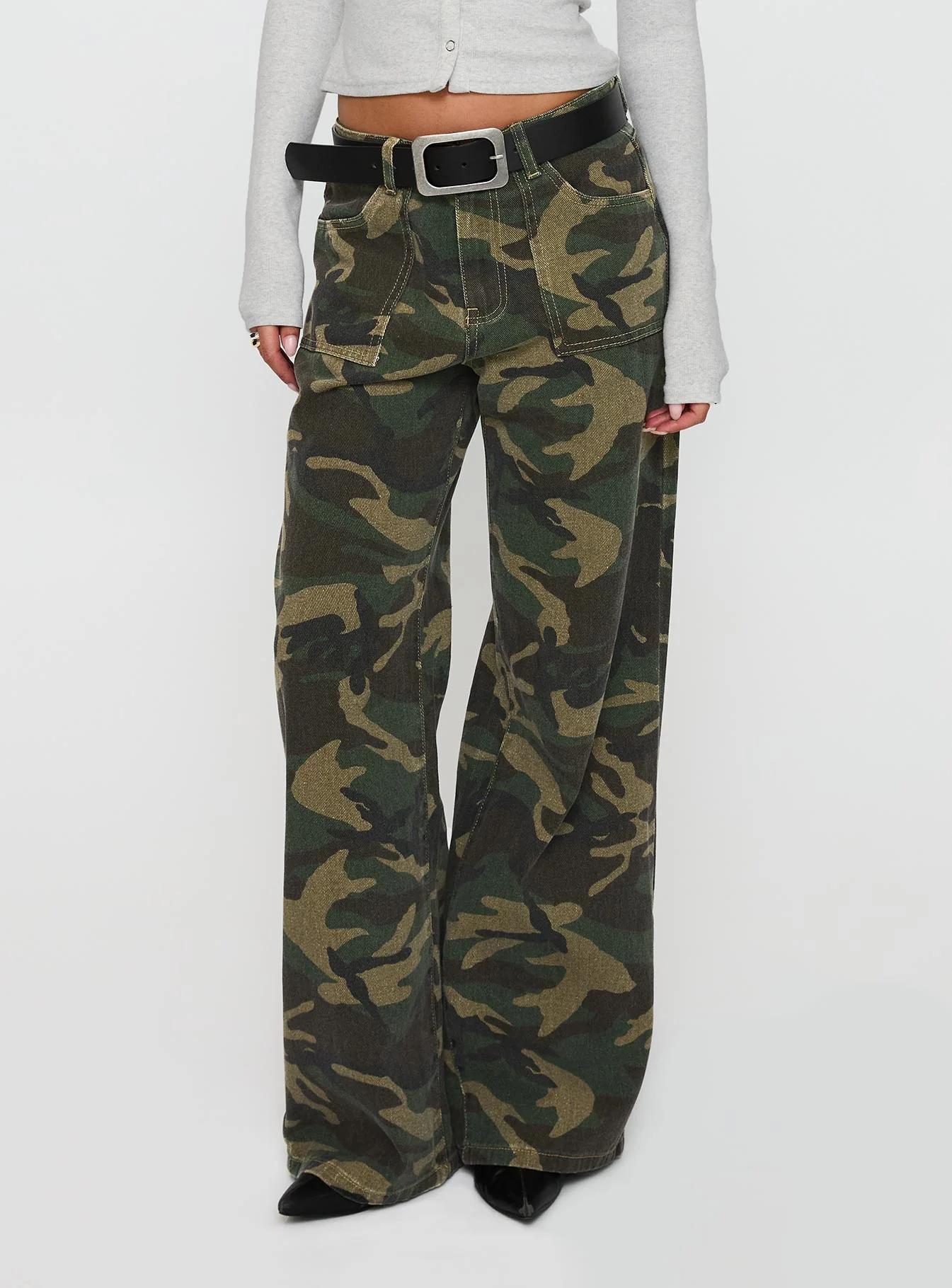 Briony Mid Rise Wide Leg Jeans Camouflage
