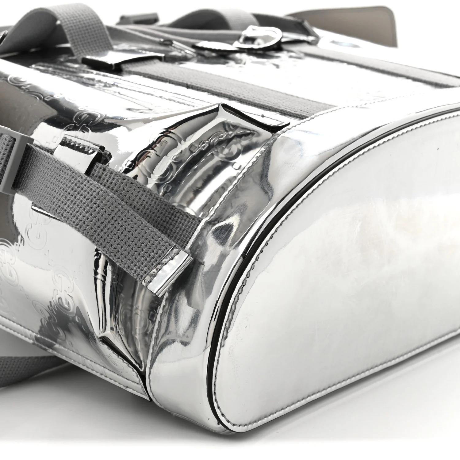Mirror Effect GG Monogram Appia Calfskin Web Double Buckle Backpack Silver - Top Club