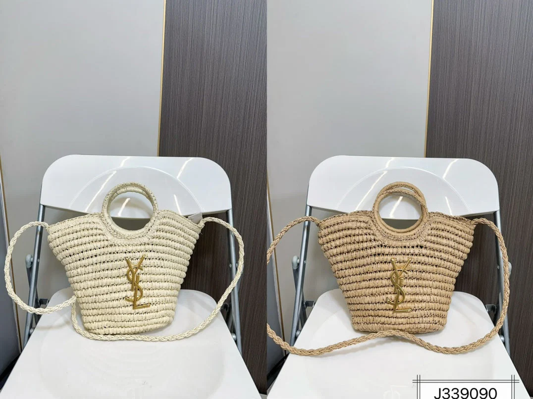 YSL SAINT LAURENT Raffia Woven Tote Bag For Summer Vacation Beach 30x20cm - Top Club