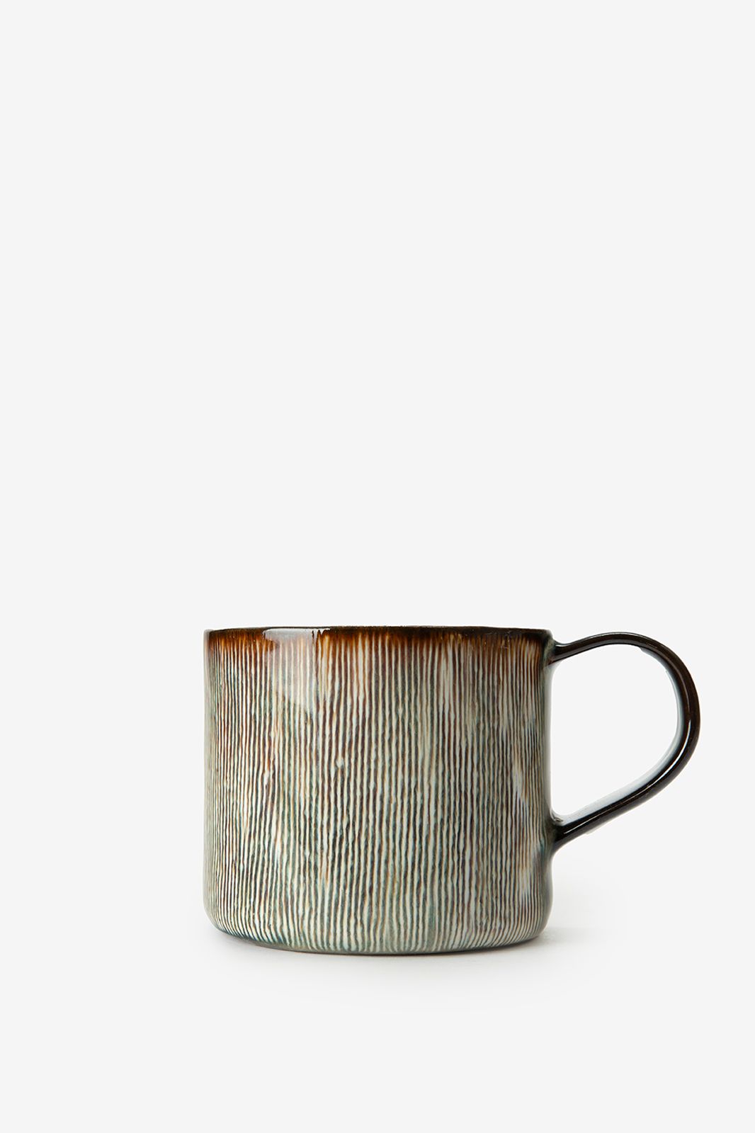 Beige met blauwe keramieken mok met oor