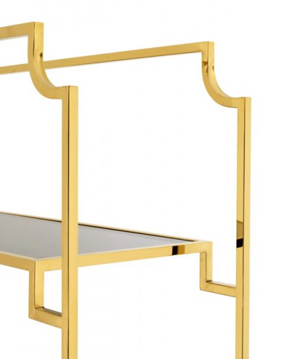 Luxury shelf cabinet stainless steel gold with smoked glass W 90 x H 230 cm bookcase shelf cabinet - Art Deco furniture