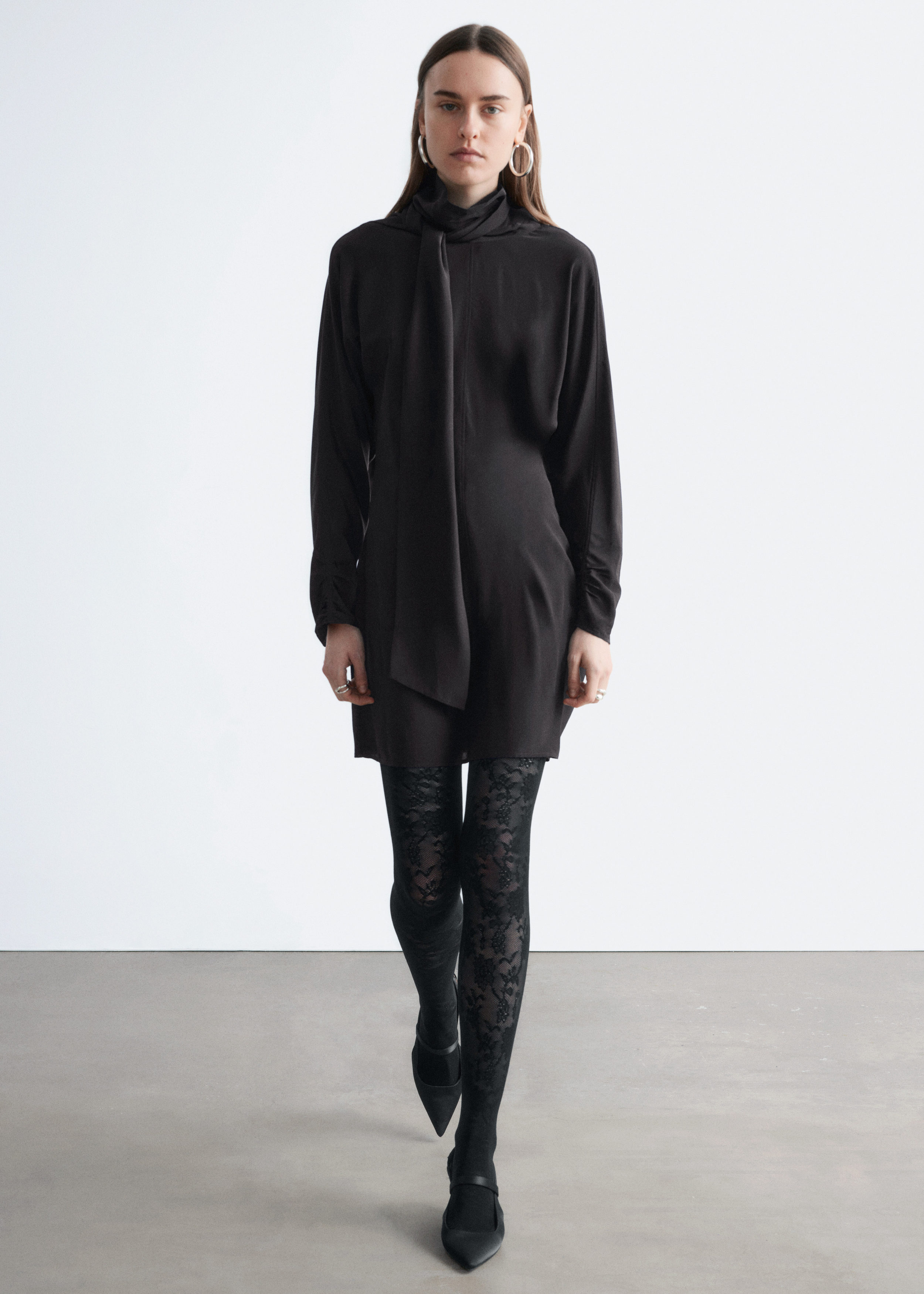 & Other Stories BOW-COLLAR SILK MINI DRESS