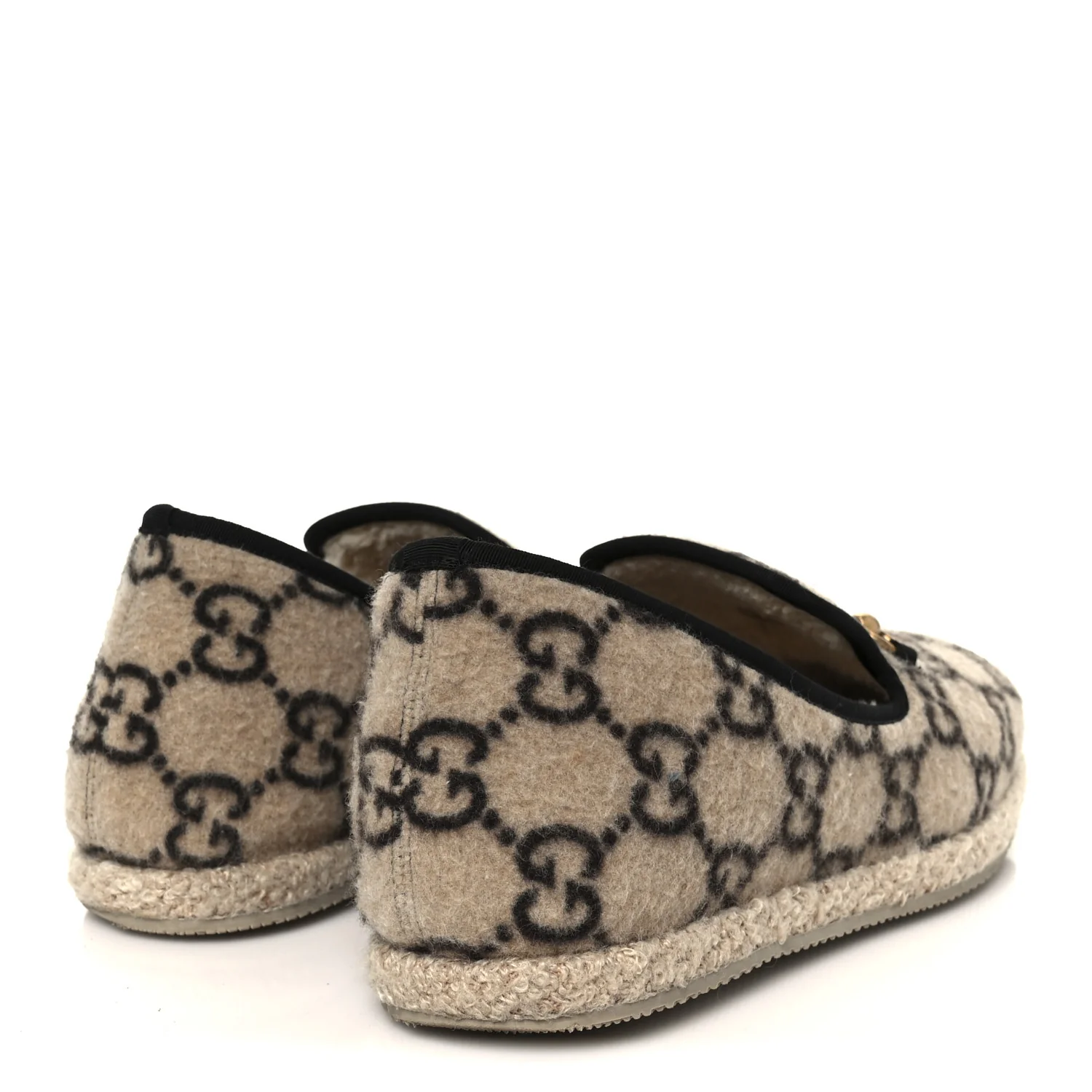 Covered Wool GG Monogram Mens Fria Horsebit Loafers 9 Beige Ebony Black Butterscotch - Top Club