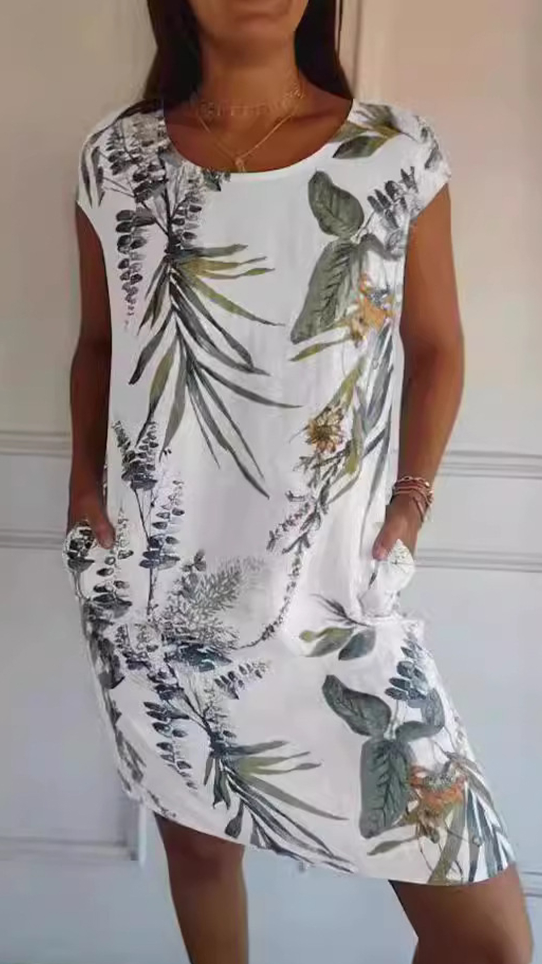 Women's Botanical Print Crew Neck Loose Short Sleeve Dress - Nordfashionstorm - Women's Clothing, Fashion for You - Nordfashionstorm.com