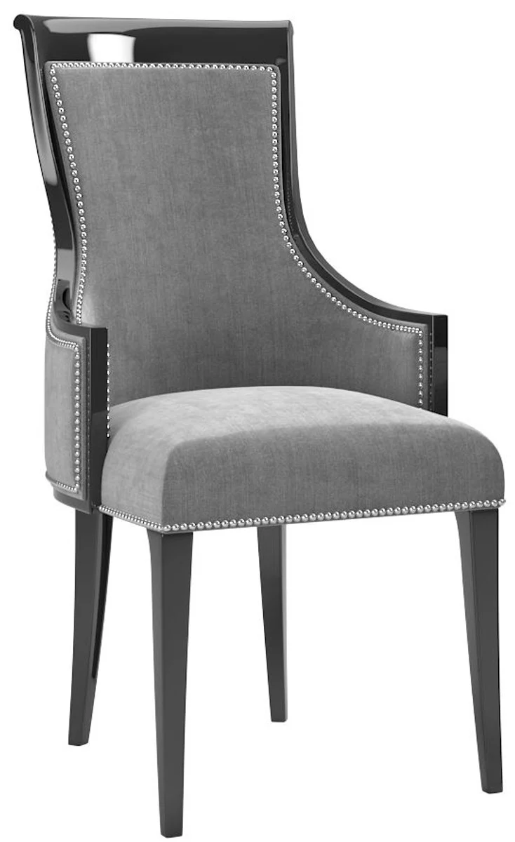 Luxury Art Deco Dining Room Set Gray / Black / Silver - 1 Dining Room Table & 6 Dining Chairs - Luxury Quality - Art Deco Dining Room Furniture
