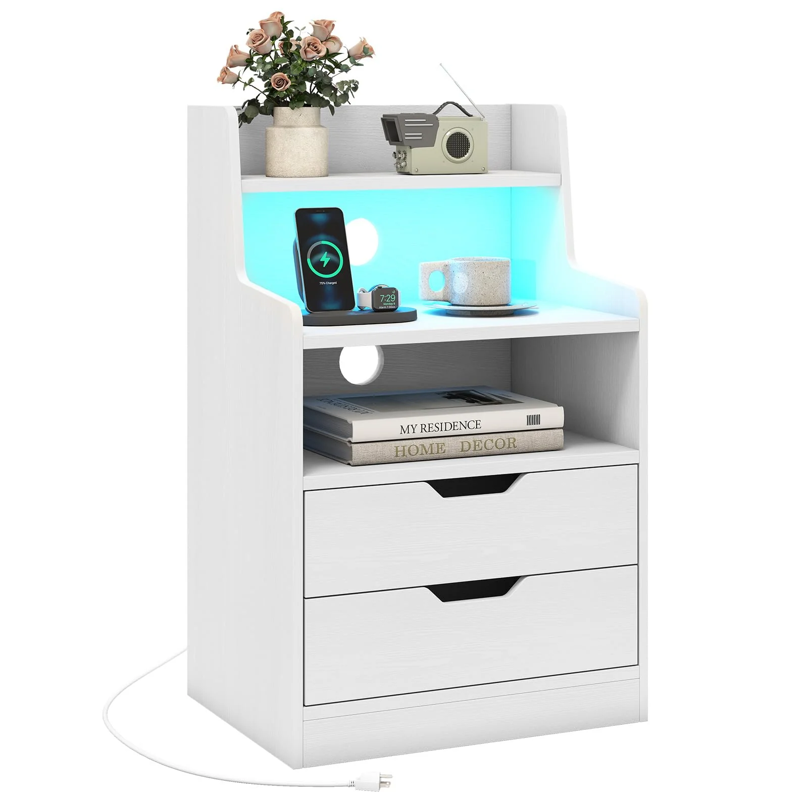 BEFOUNDLOVELY Nightstand with Charging Station & LED Lights(1/2)