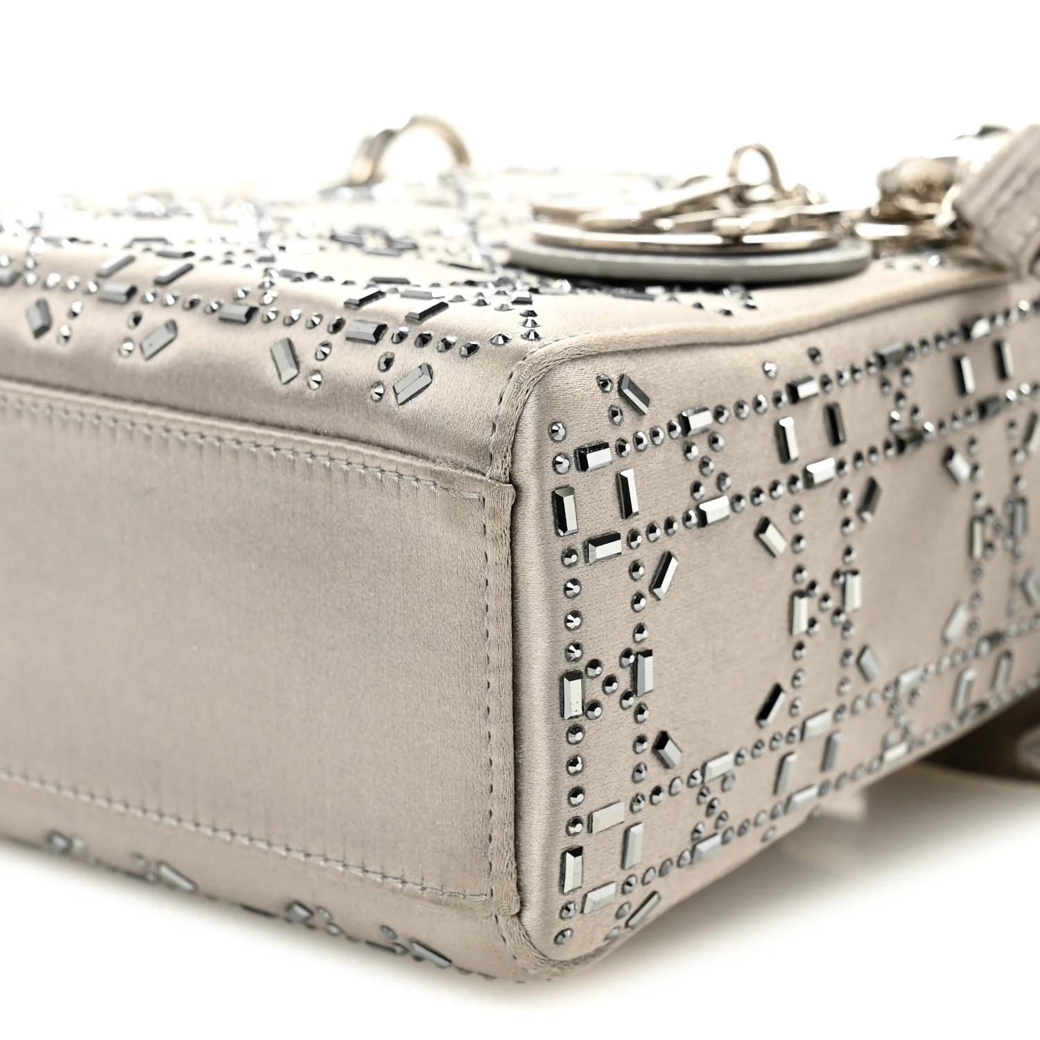 Satin Crystal Cannage Mini Lady Dior Gray - Top Club