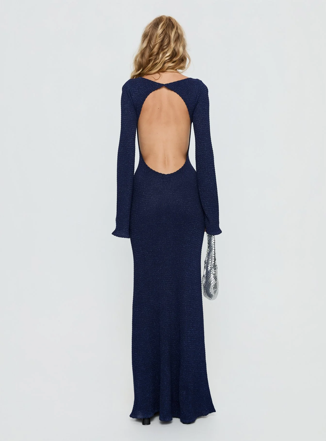 Rhapsody Long Sleeve Knit Maxi Dress Navy
