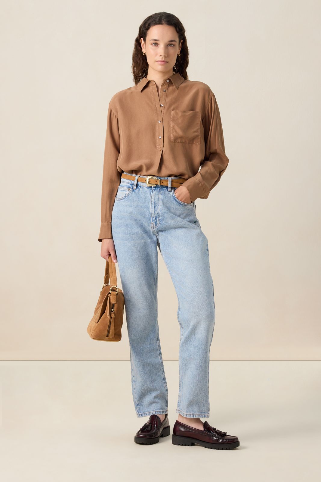 Bruine zijden blouse