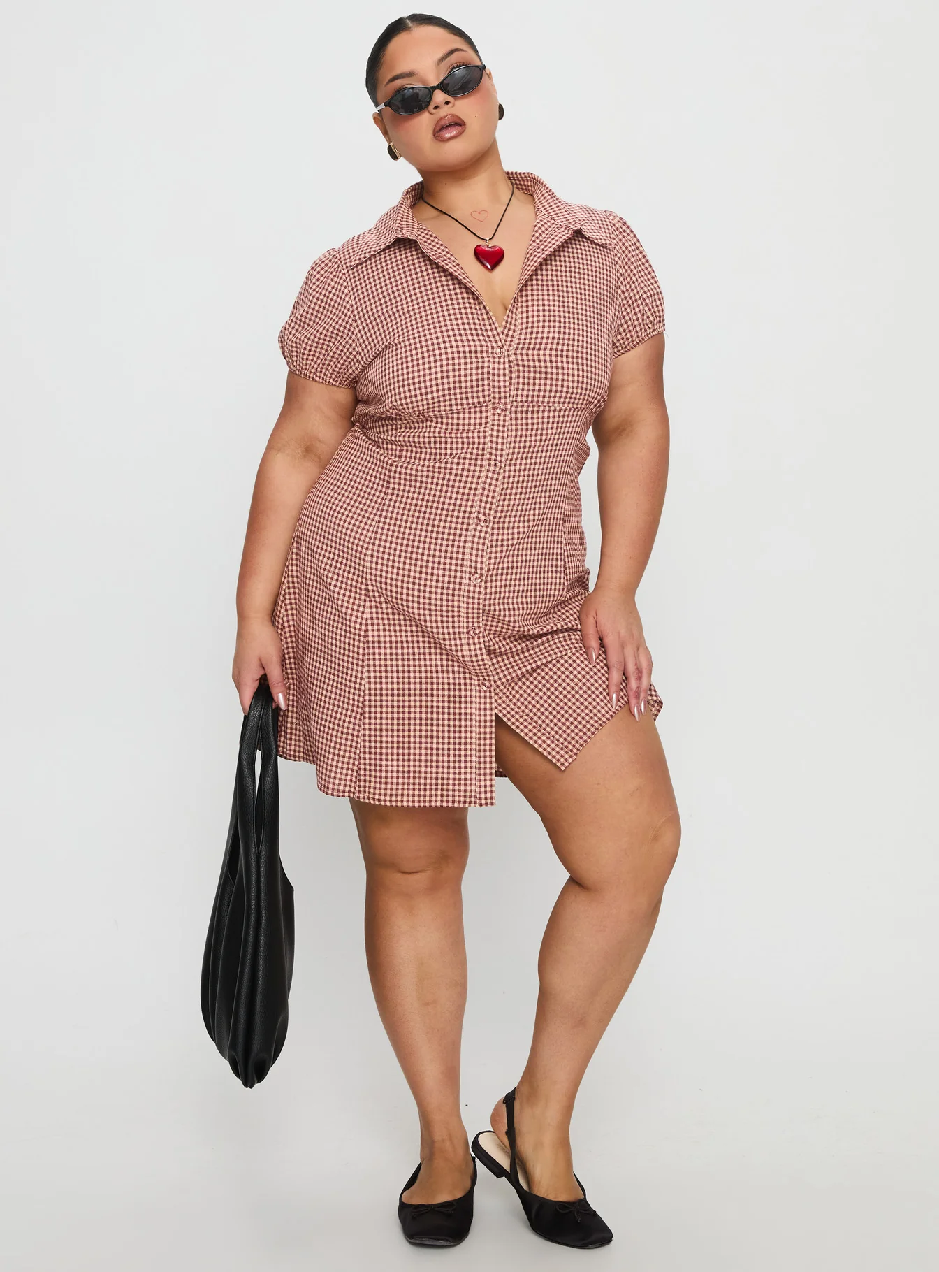 Kavira Tie Bust Shirt Dress Red Gingham Curve