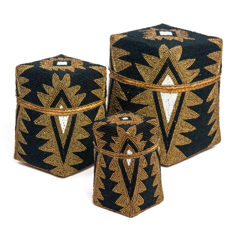 Bamboe / kraaltjes offermanden hoog - set van 3 - zwart/goud/wit