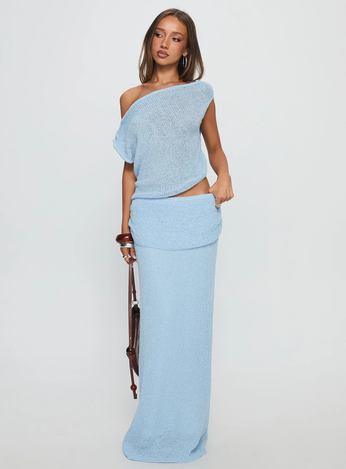Courter Boucle Off Shoulder Top Blue