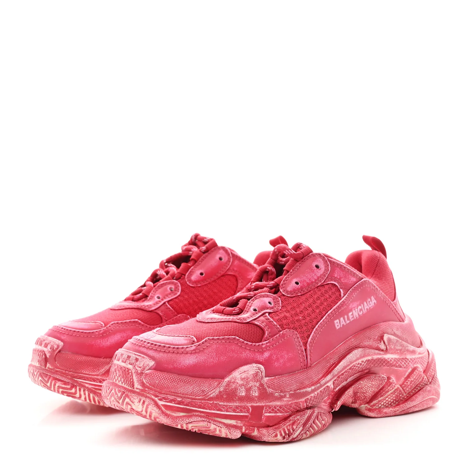 Fabric Mesh Faded Washed Womens Triple S Sneakers 38 Red - Top Club