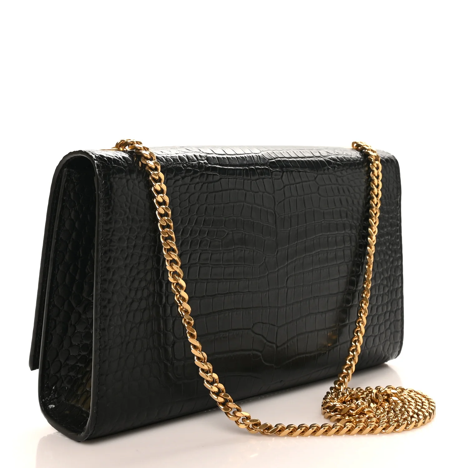 Calfskin Crocodile Embossed Medium Classic Monogram Kate Tassel Satchel Black - Top Club