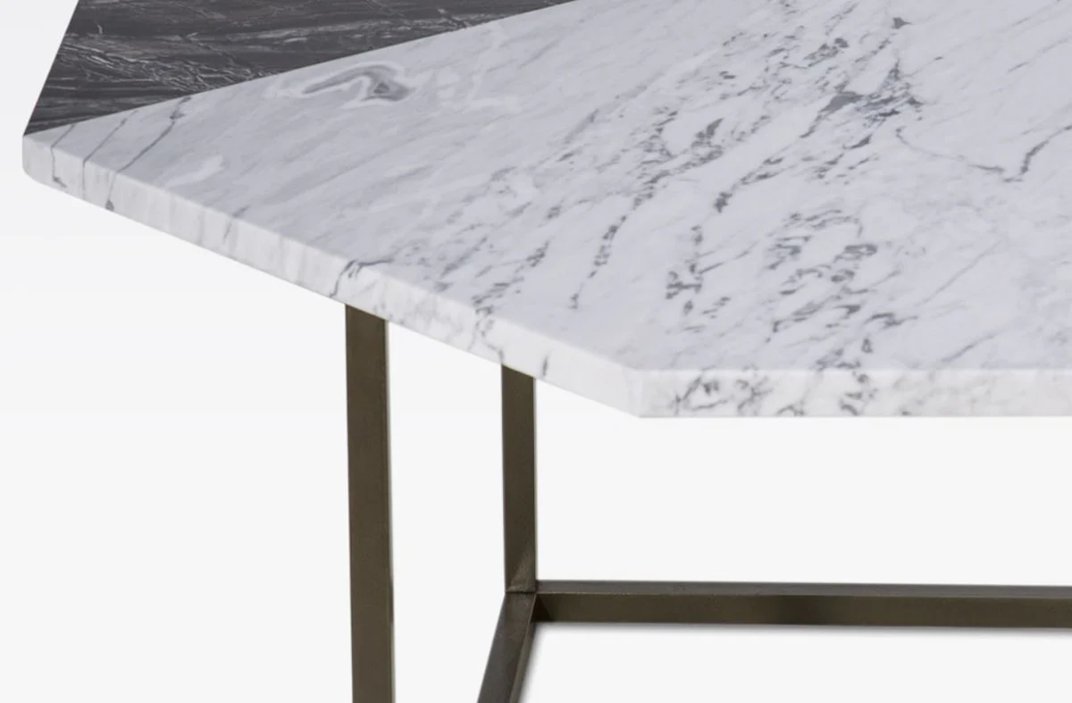 Luxury coffee table black / white 90 x 90 x H. 42 cm - Modern octagonal living room table with Carrara marble top - Living room furniture