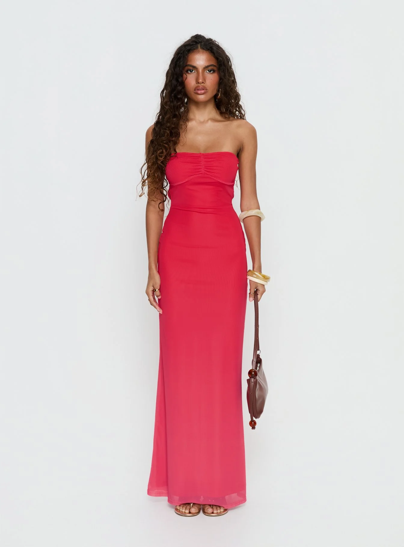 Jesemma Strapless Maxi Dress Hot Pink
