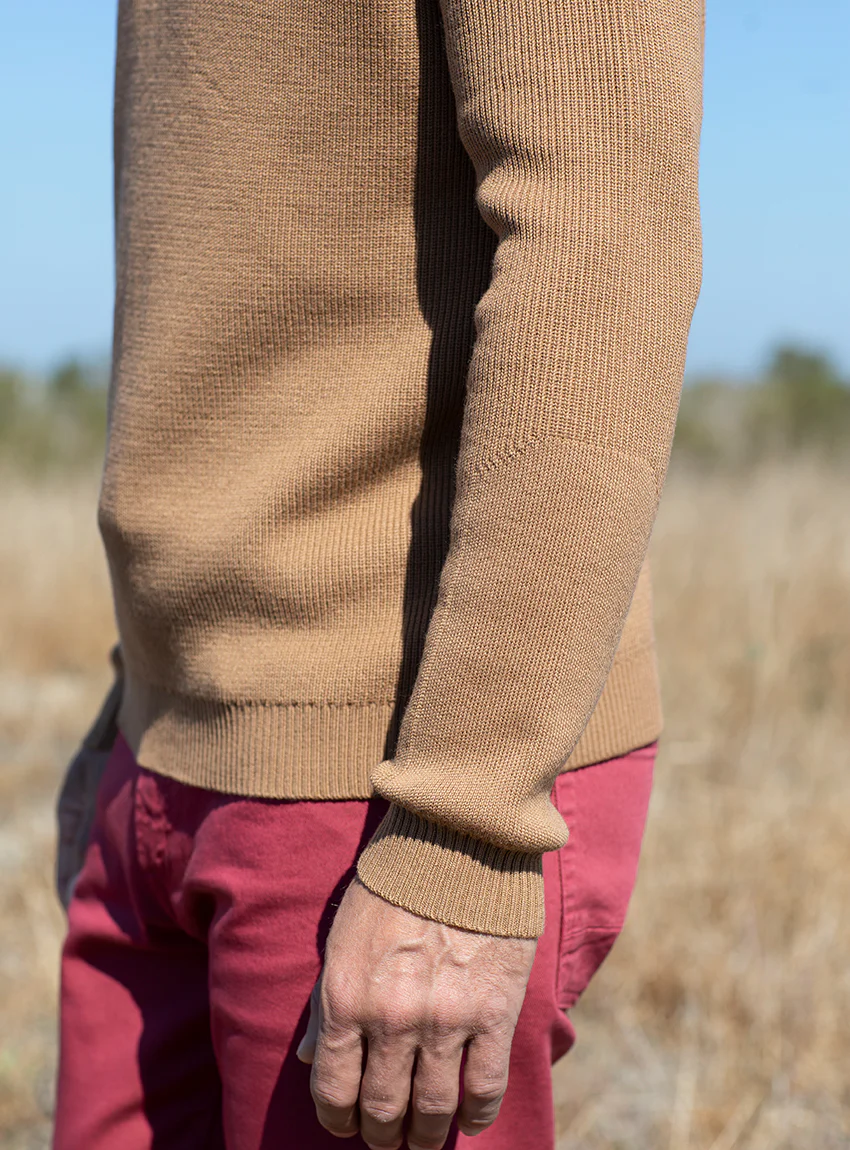 Pull homme col rond en laine beige cuivre