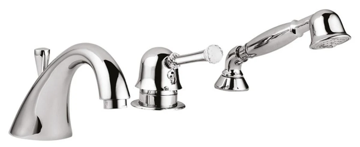 Luxury bathtub 3-hole bath mixer set with Swarovski crystal glass silver - luxury bathroom bathtub fittings made in Italy