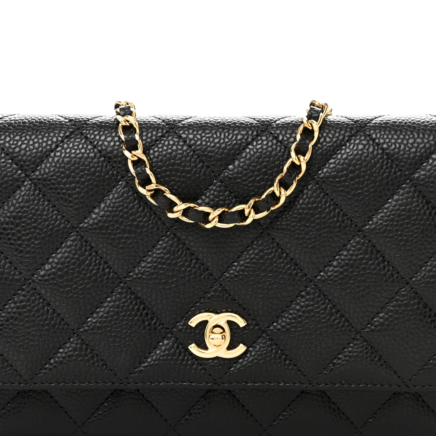 Caviar Quilted CC Turnlock Wallet On Chain WOC Black - Top Club