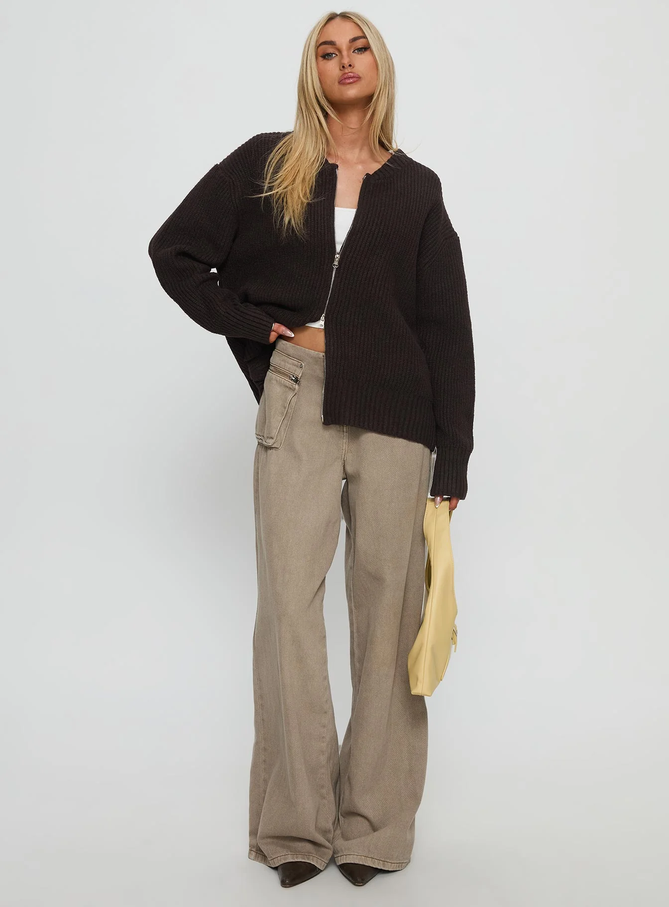 Lexene Zip Through Jumper Chocolate