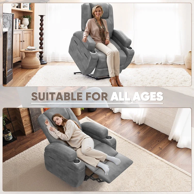 Lacoo Power Lift Electric Massage Recliner Chair Oversized Single Sofa with Cup Holder for Elderly, Black