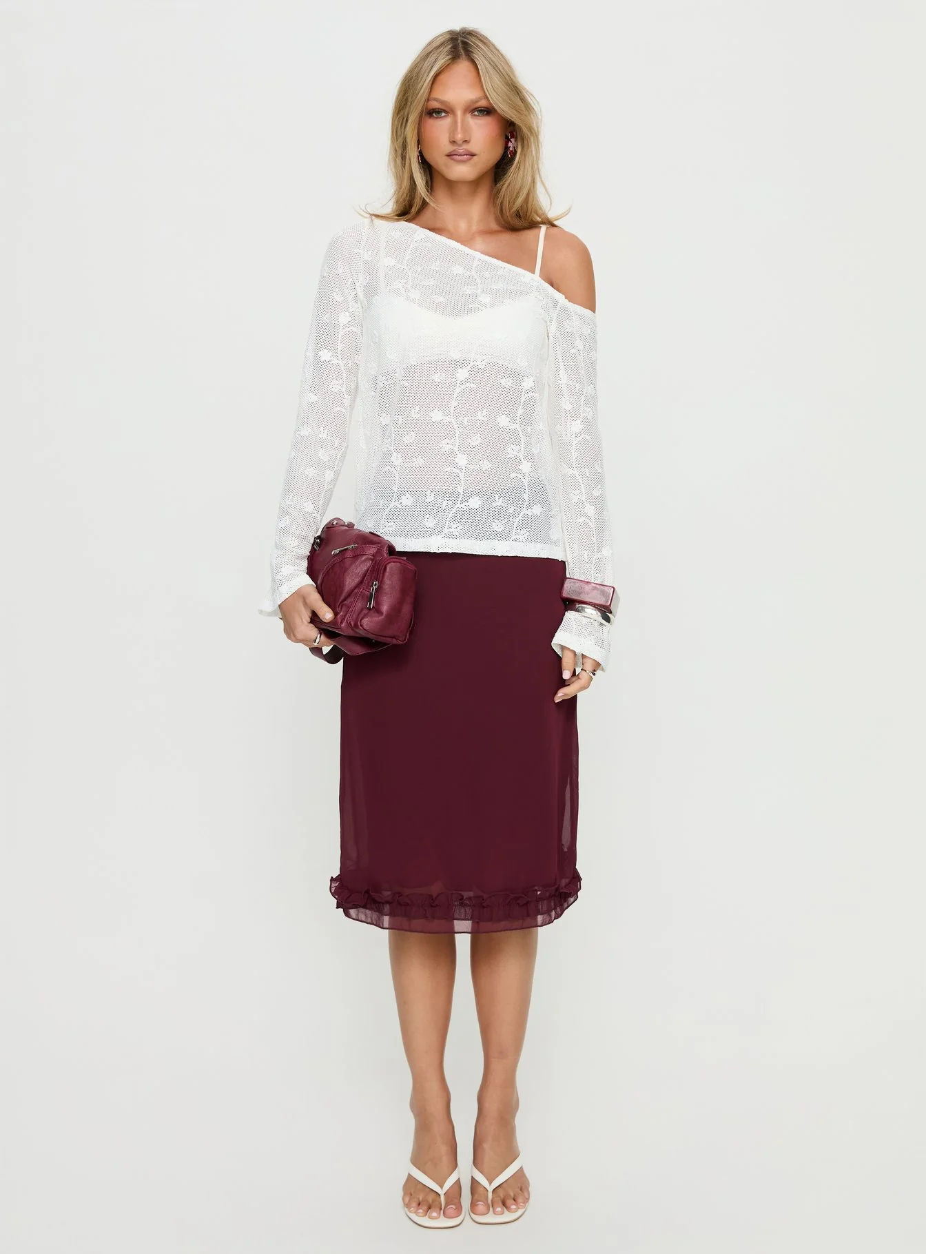 Rosette Frill Midi Skirt Currant
