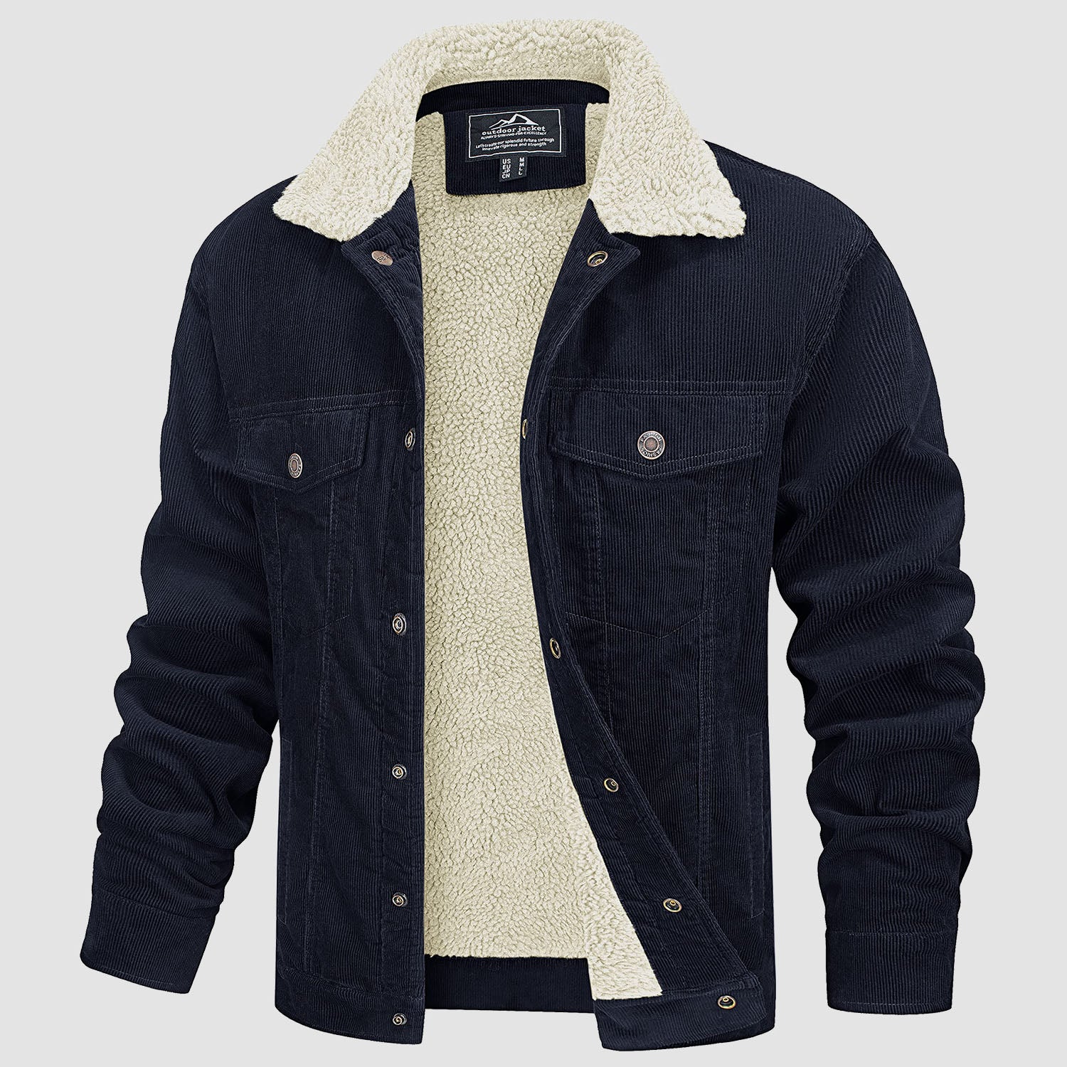 Men's Corduroy Jacket Sherpa Lined Cargo Jackets Cotton Turn Down Collar Winter Warm Casual Work Coat with 5 Pockets