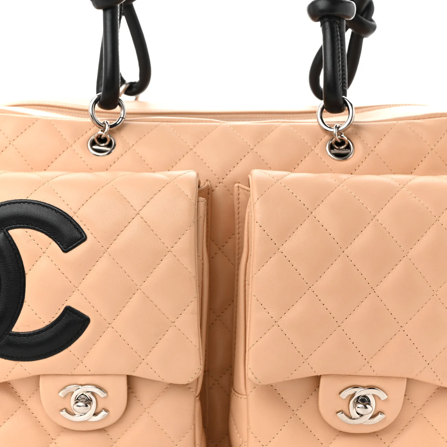 Calfskin Quilted Large Cambon Multipocket Reporter Beige Black - Top Club