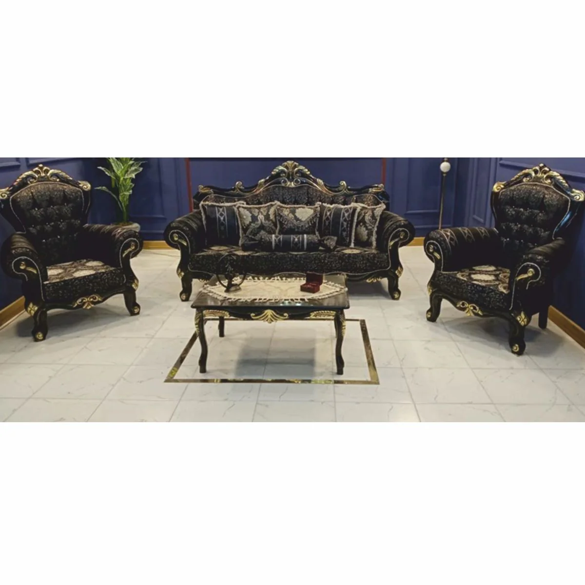 Baroque Living Room Furniture Set Black / Gold - Baroque Style Furniture