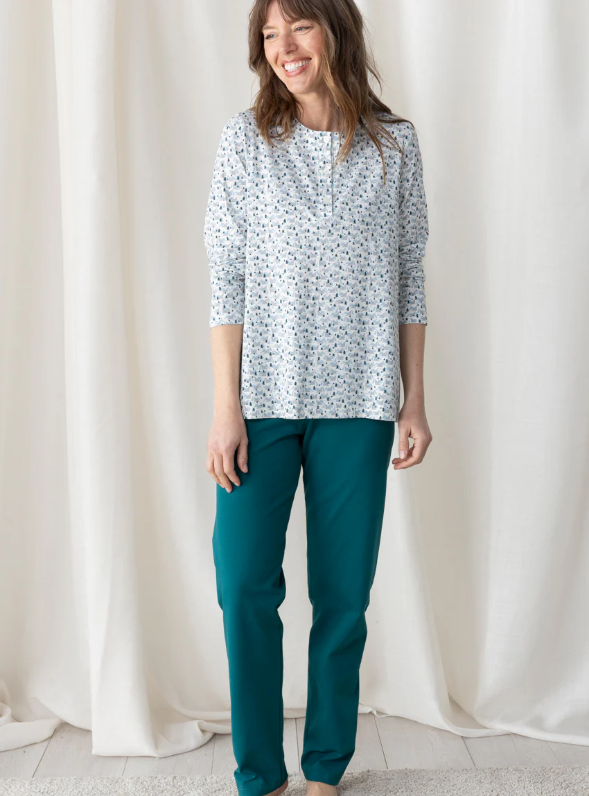 Pyjama femme en maille jersey sapins verts