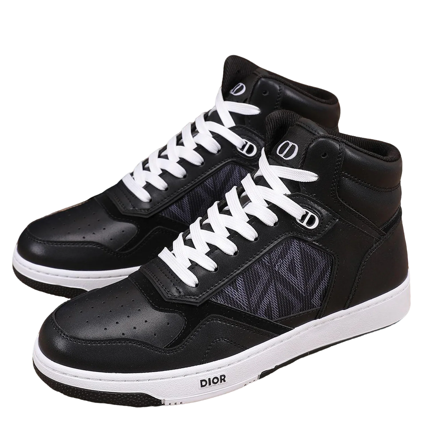 Dior Men's High Top Sneakers with Oblique Pattern and Adjustable Strap - Sneaker Replica Workshop