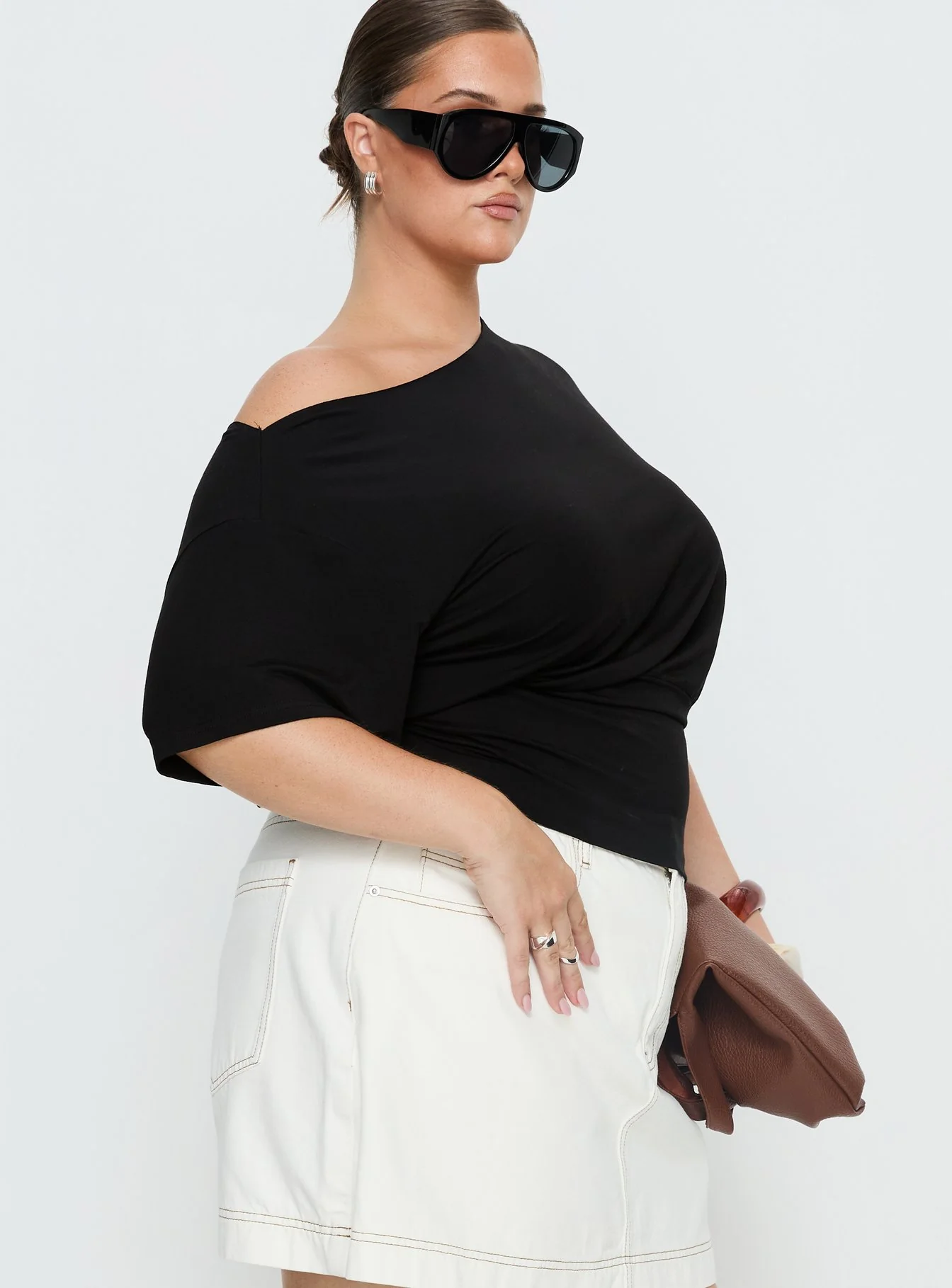 Ashlinn Off Shoulder Drapey Top Black Curve