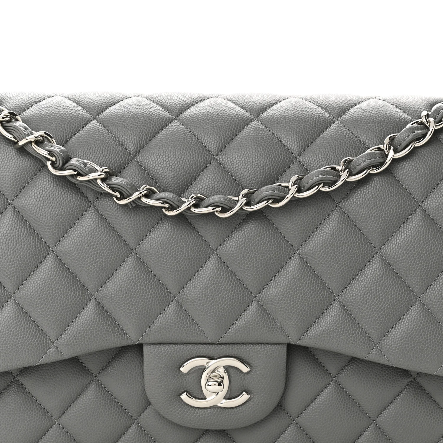 Caviar Quilted Jumbo Double Flap Grey - Top Club